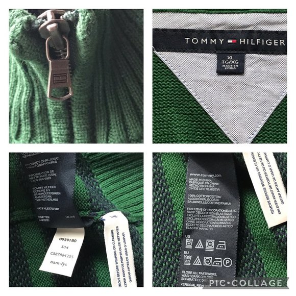Tommy Hilfiger Green Blue Cardigan Sweater Mens Size XL X-Large Stripes Full Zip - Picture 15 of 16